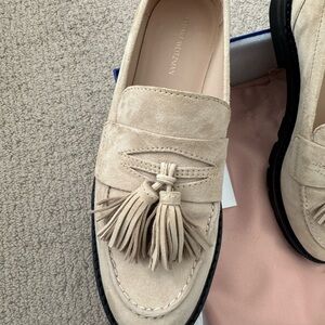 Stuart Weitzman Light Tan Suede Tassel Loafers